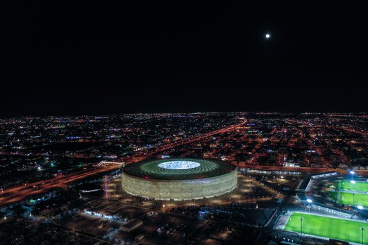 Night shot of Al Thumama Stadium