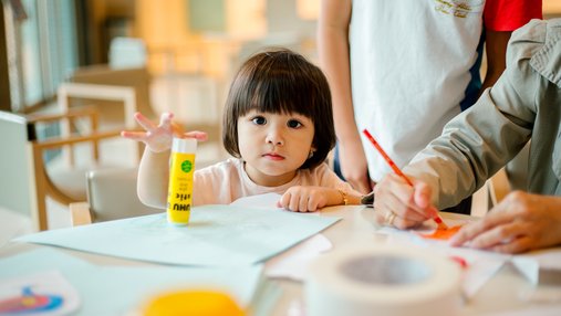 A young child in a classroom