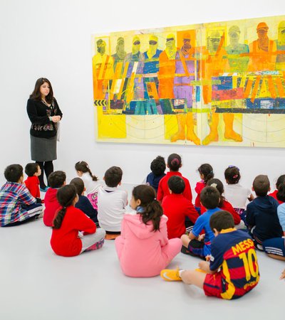 Children gather at Mathaf Arab Museum of Modern Art for a class