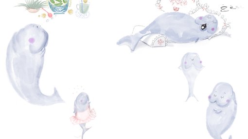 An illustration of multiple dugongs in different positions and outfits submitted by Sumaya Al Shebani
